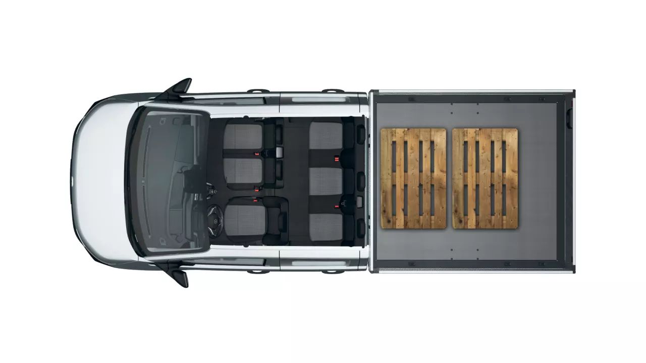 VW Transporter Pritschenwagen Doppelkabine mit Platz für zwei Euro2 Paletten